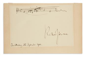 STRAUSS, RICHARD. Autograph Musical Quotation Signed, two bars from Also sprach Zarathustra,